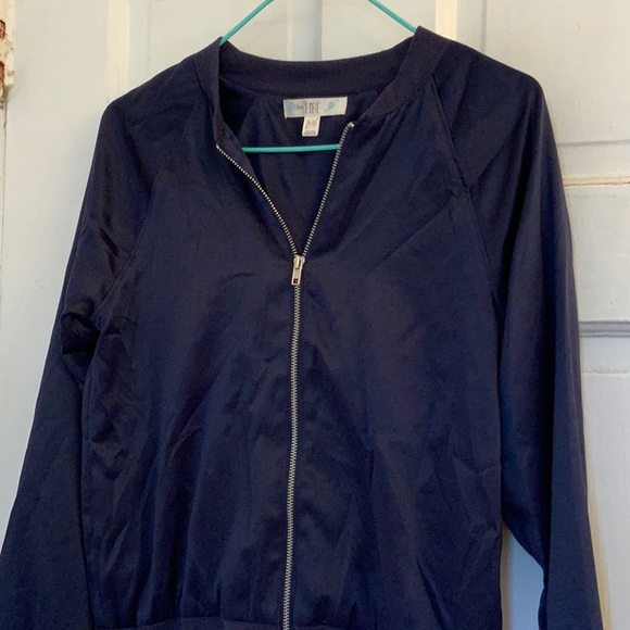 Love, Fire girls navy satin bomber style jacket in size medium - Picture 2 of 9